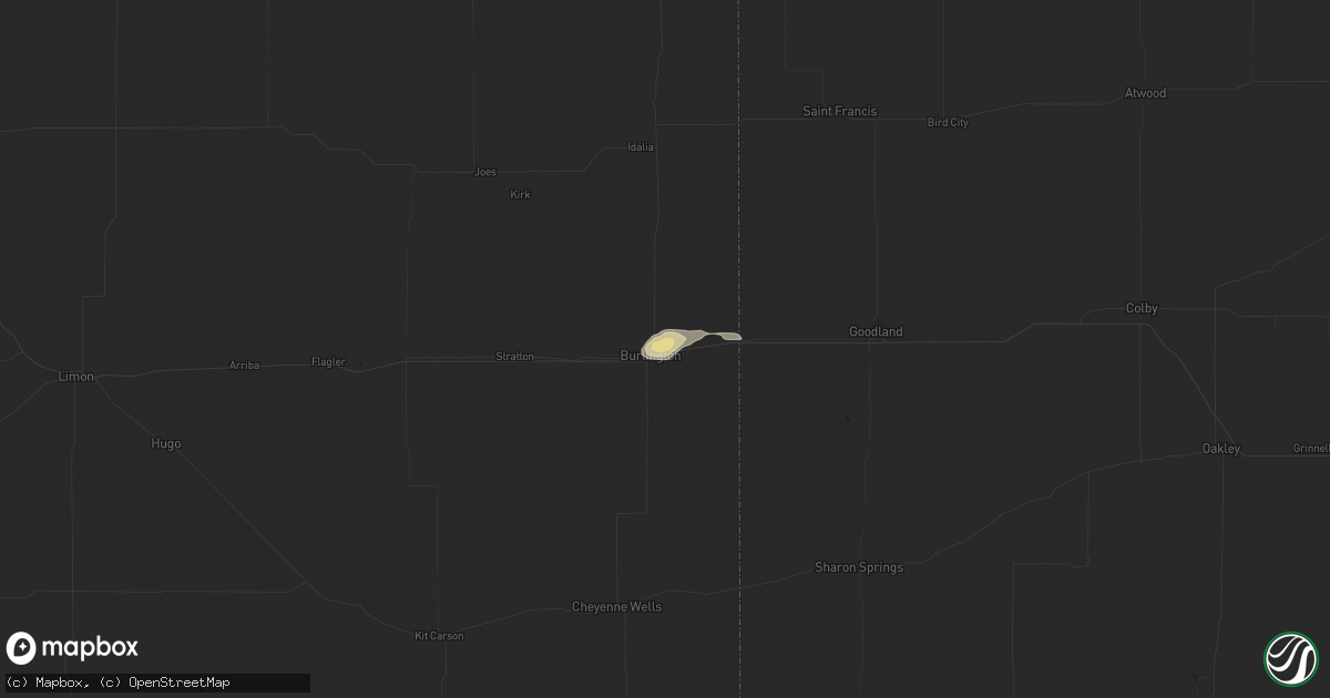 Hail map in Burlington, CO on July 4, 2025