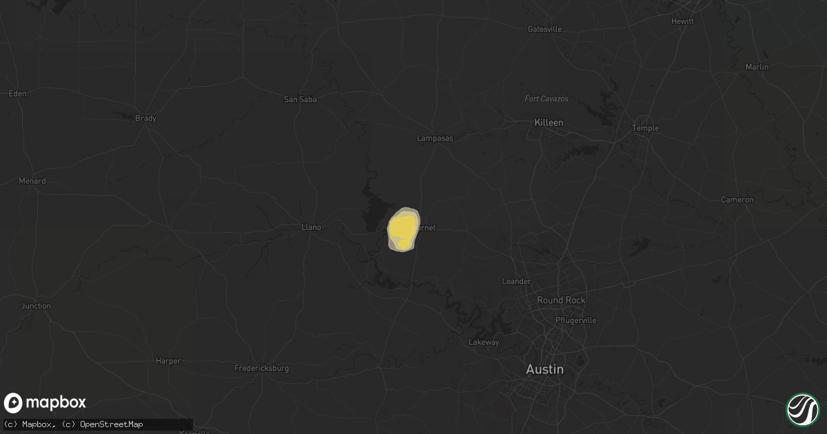 Hail map in Burnet, TX on July 4, 2025
