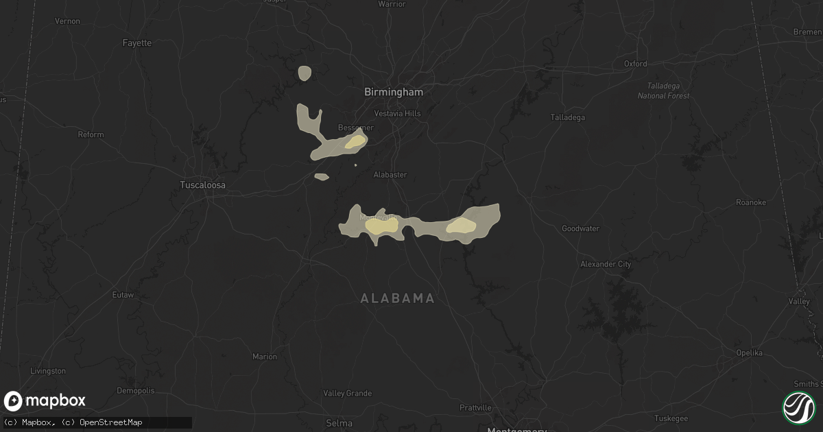 Hail map in Calera, AL on July 4, 2025