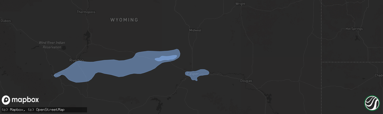 Hail map in Casper, WY on July 4, 2025