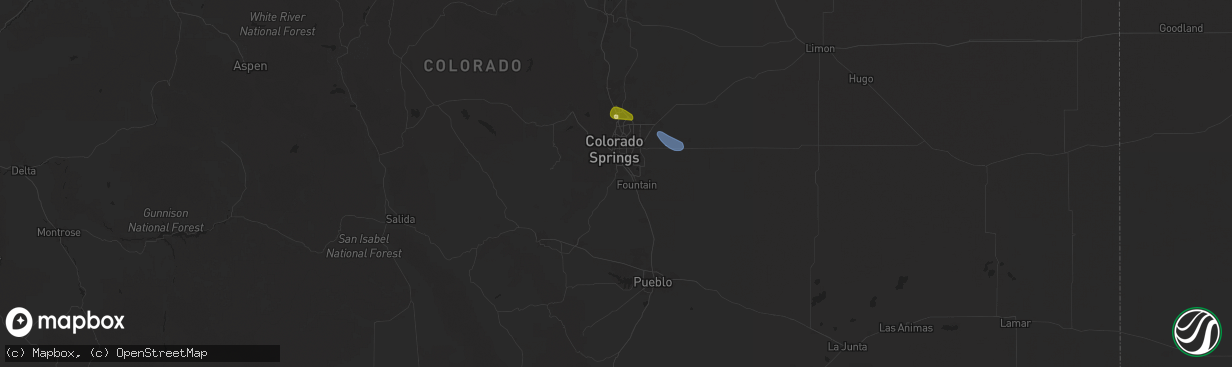 Hail map in Colorado Springs, CO on July 4, 2025