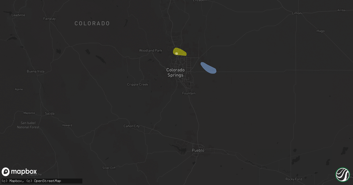 Hail map in Colorado Springs, CO on July 4, 2025