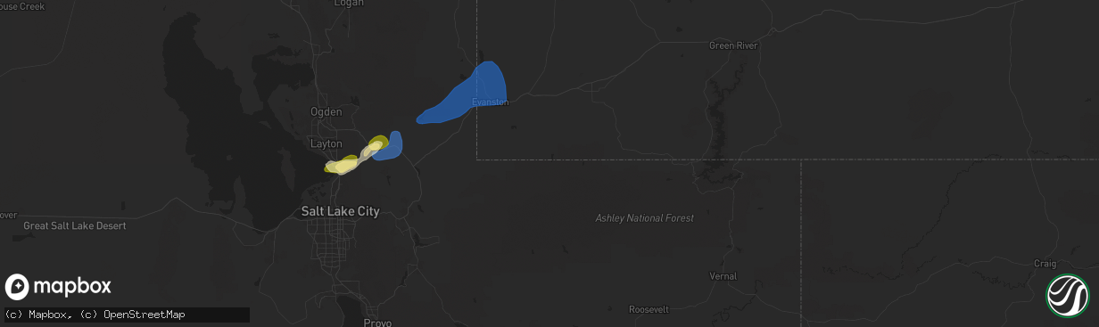 Hail map in Evanston, WY on July 4, 2025