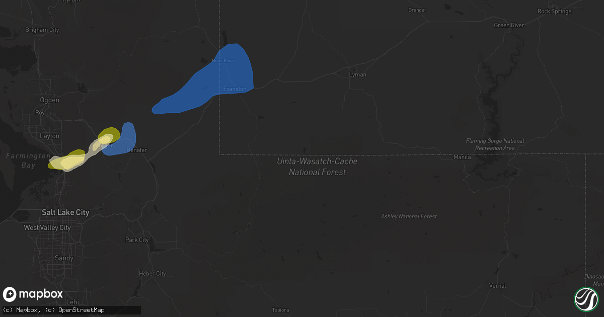 Hail map in Evanston, WY on July 4, 2025
