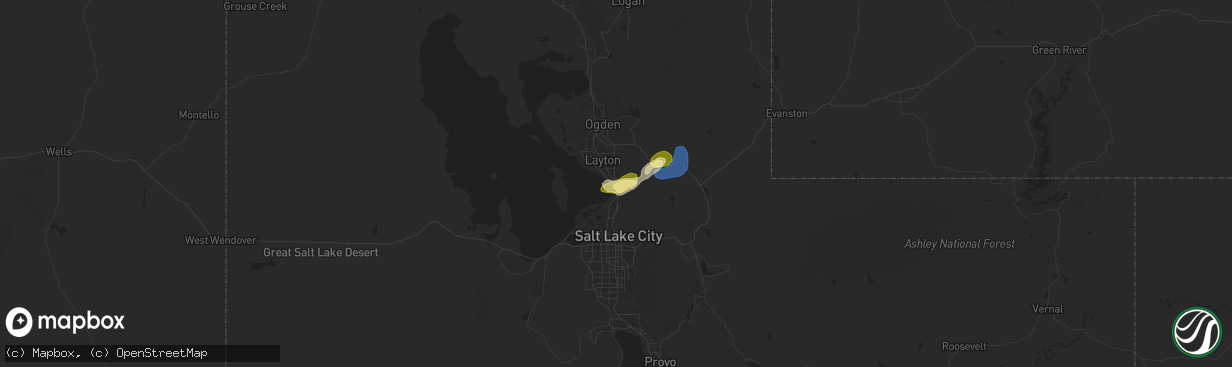 Hail map in Farmington, UT on July 4, 2025
