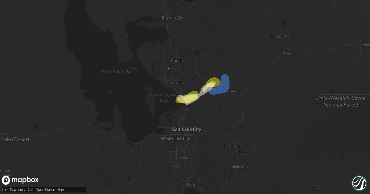 Hail map in Farmington, UT on July 4, 2025