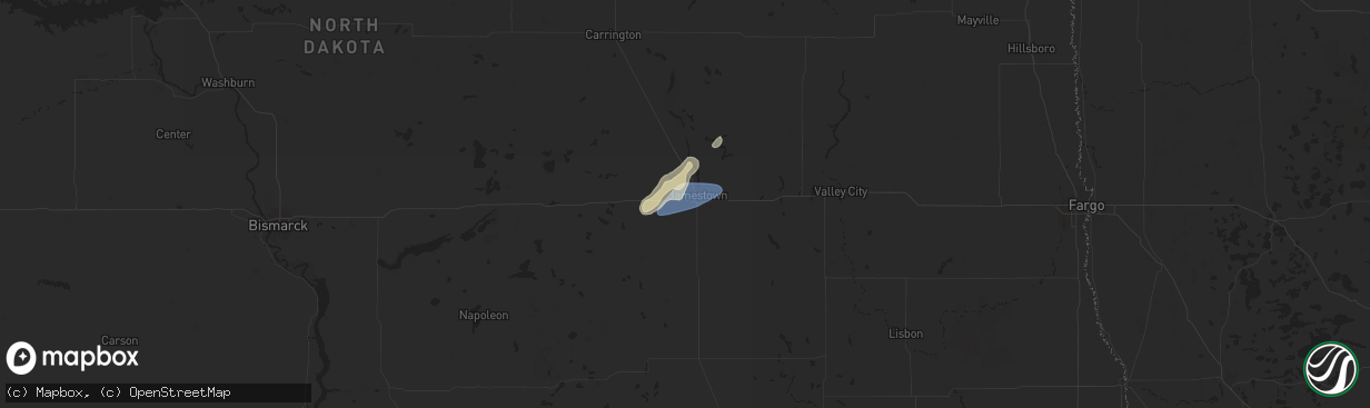 Hail map in Jamestown, ND on July 4, 2025