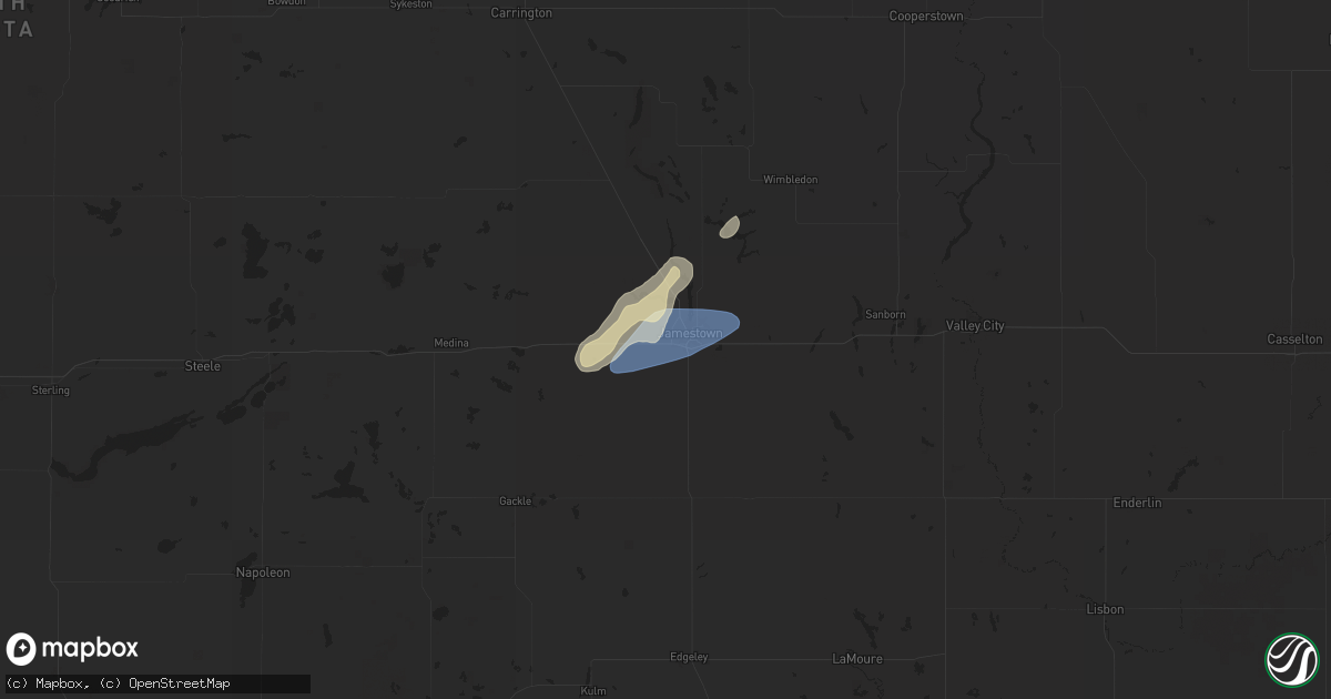 Hail map in Jamestown, ND on July 4, 2025