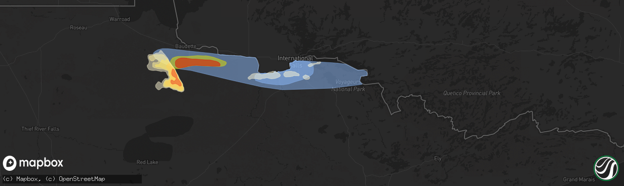 Hail map in Kabetogama, MN on July 4, 2025