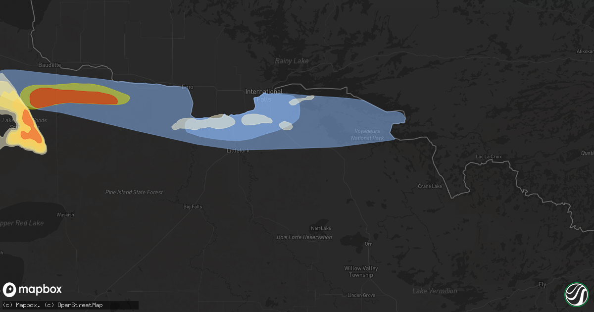 Hail map in Kabetogama, MN on July 4, 2025