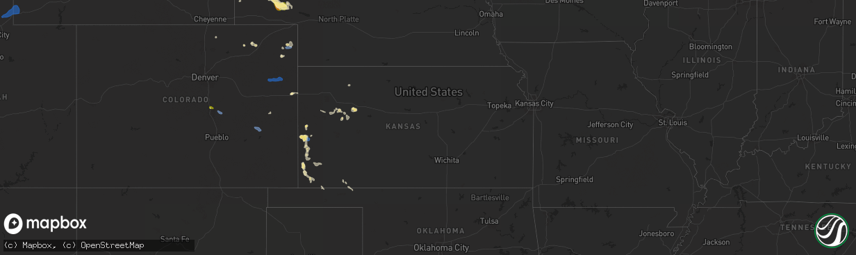 Hail map in Kansas on July 4, 2025