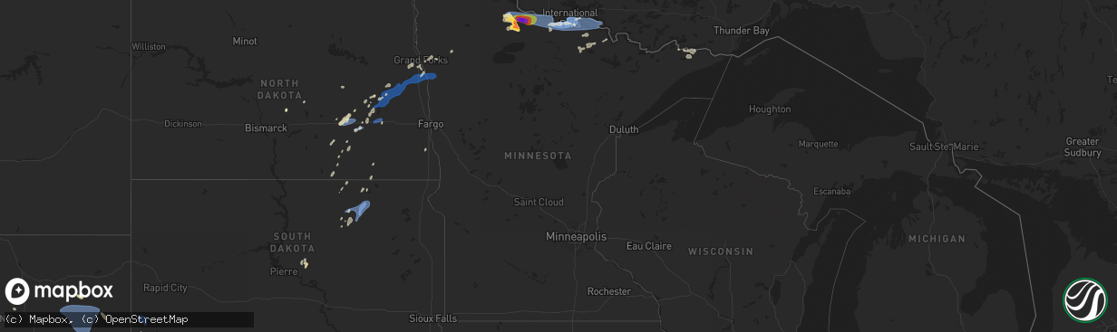 Hail map in Minnesota on July 4, 2025
