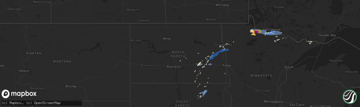 Hail map in North Dakota on July 4, 2025
