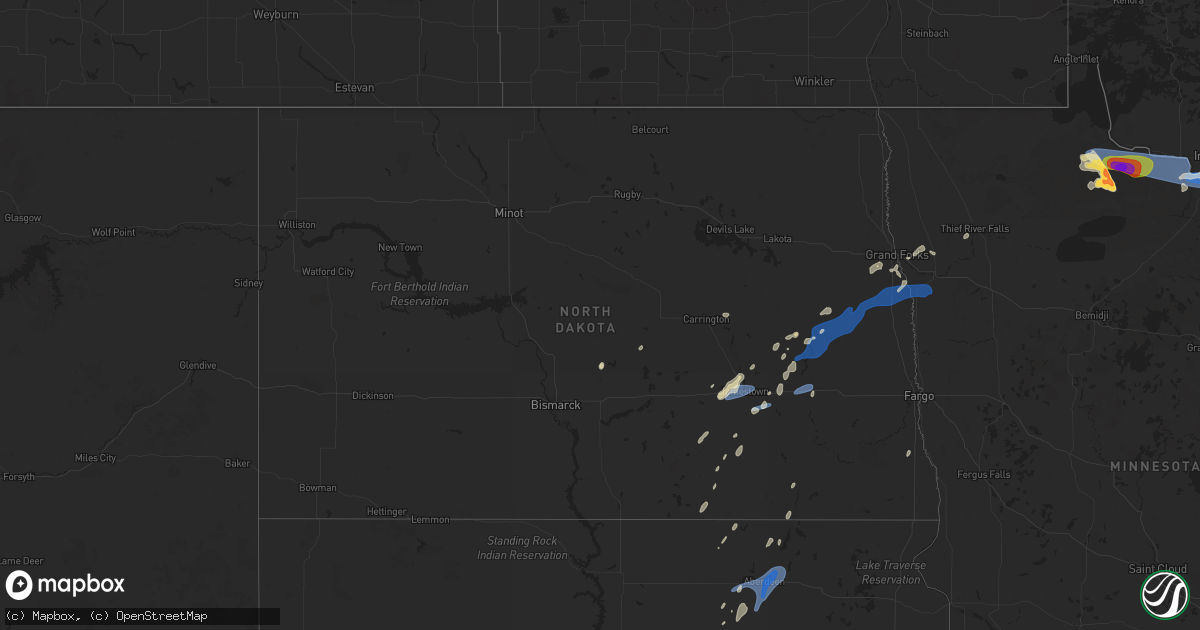 Hail map in North Dakota on July 4, 2025