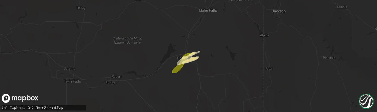 Hail map in Pocatello, ID on July 4, 2025
