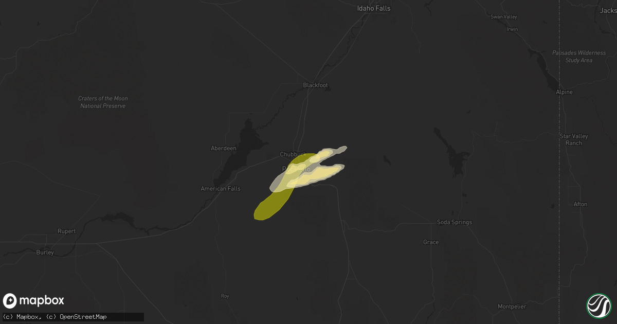 Hail map in Pocatello, ID on July 4, 2025