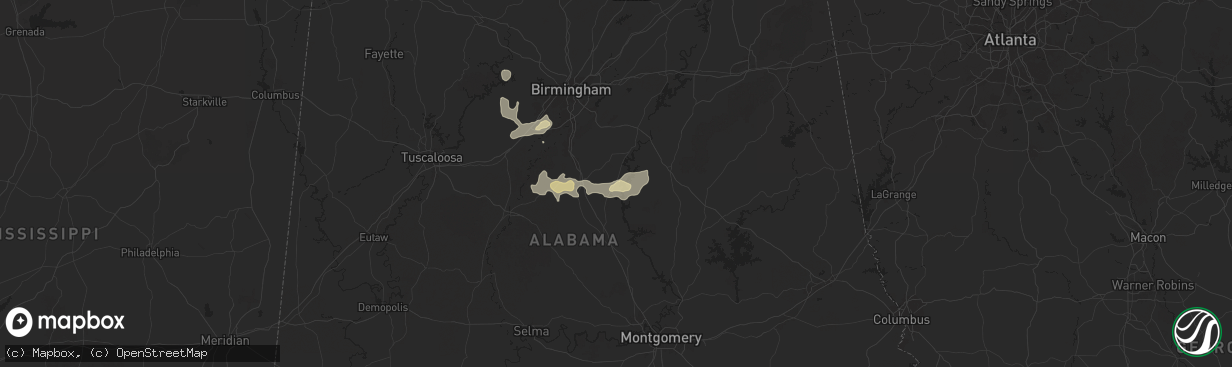 Hail map in Shelby, AL on July 4, 2025