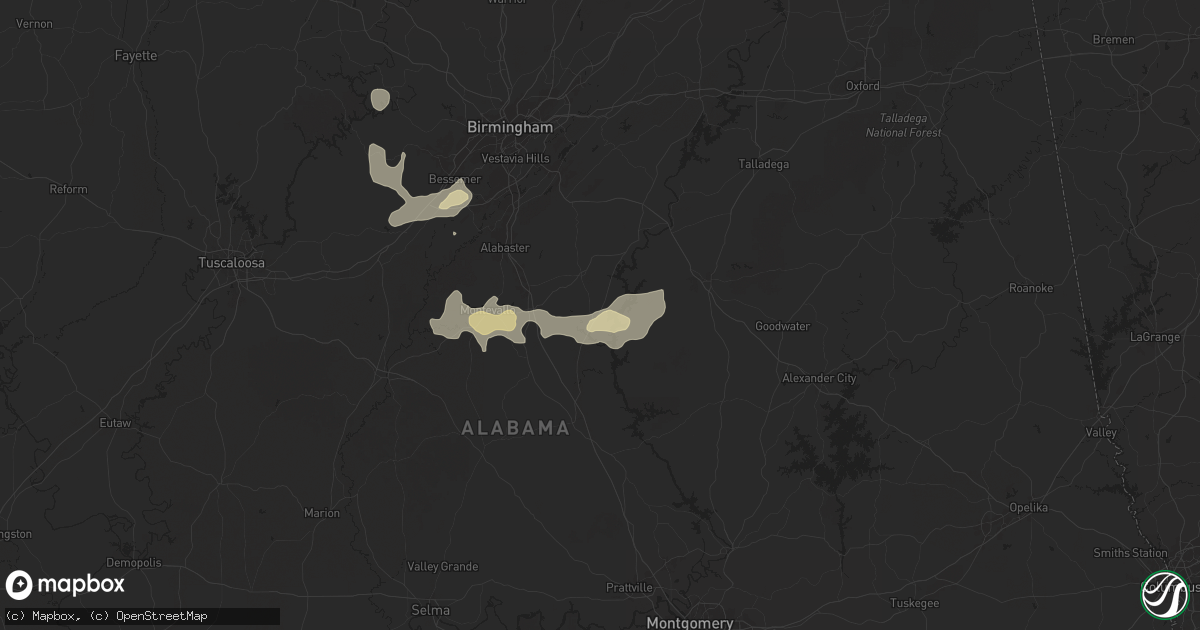 Hail map in Shelby, AL on July 4, 2025