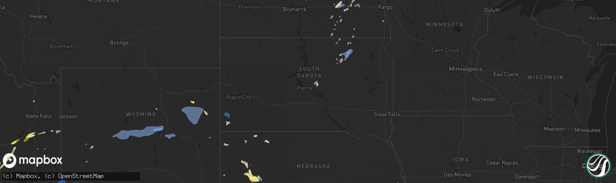 Hail map in South Dakota on July 4, 2025