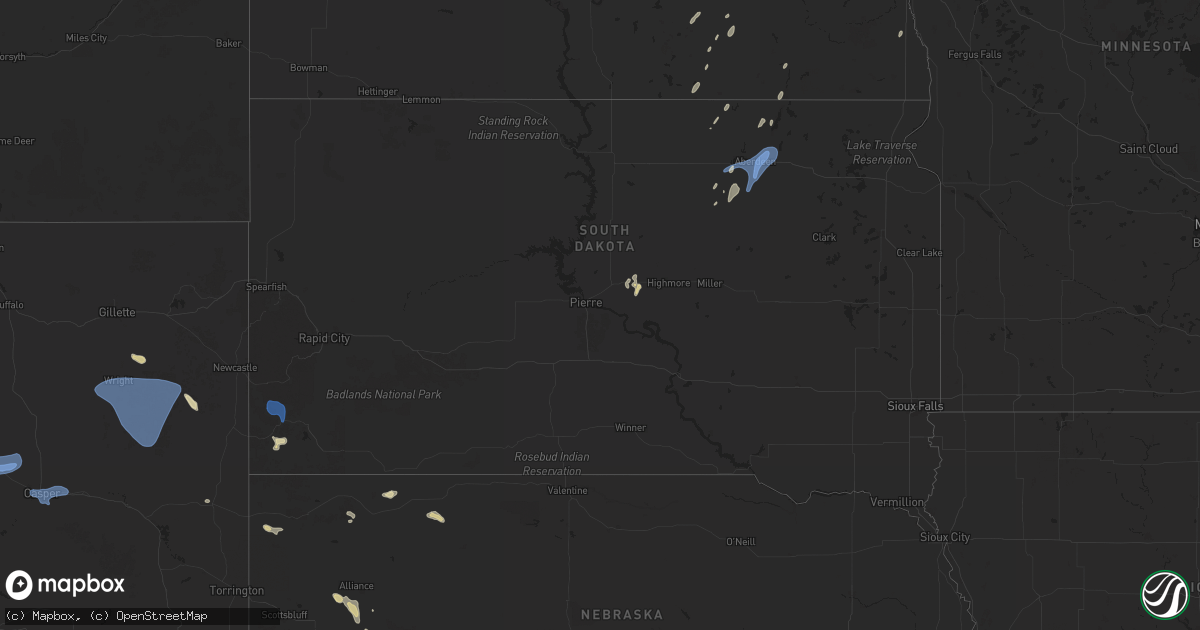Hail map in South Dakota on July 4, 2025