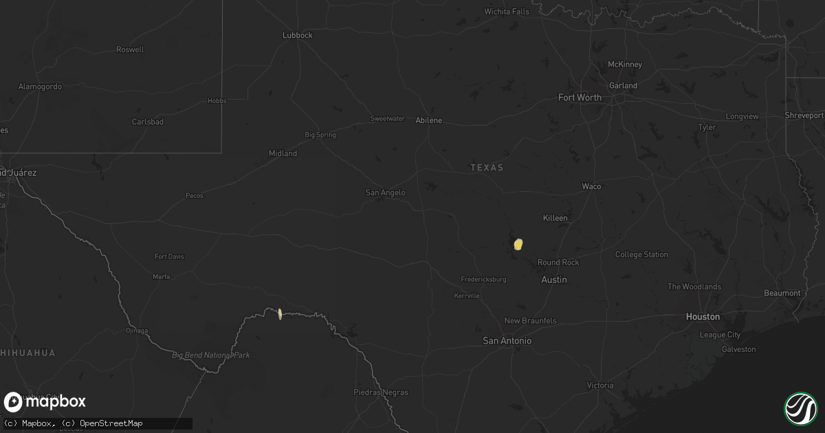 Hail map in Texas on July 4, 2025