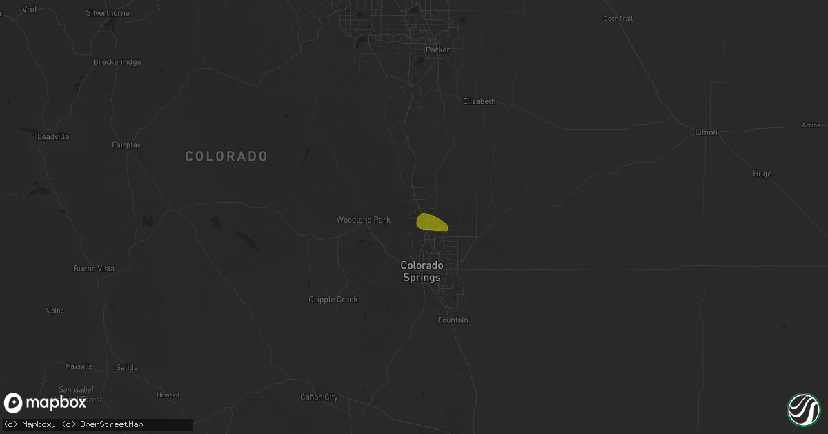 Hail map in Usaf Academy, CO on July 4, 2025