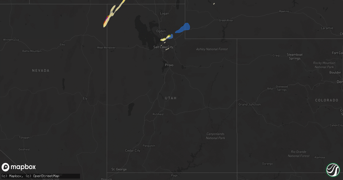 Hail map in Utah on July 4, 2025