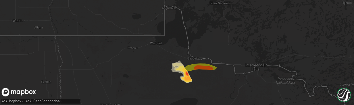 Hail map in Williams, MN on July 4, 2025