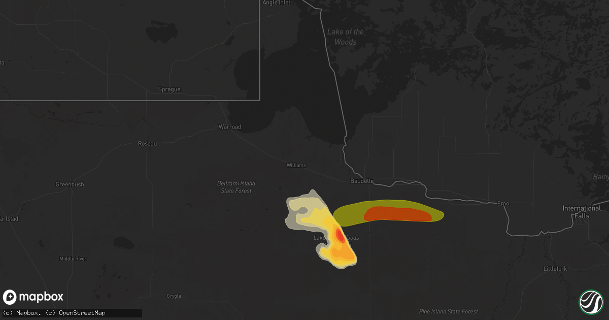 Hail map in Williams, MN on July 4, 2025