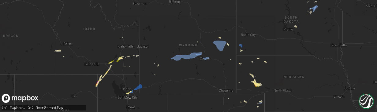 Hail map in Wyoming on July 4, 2025