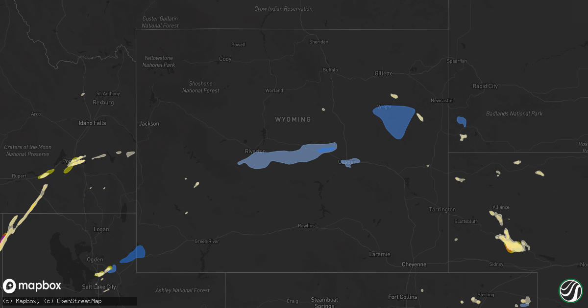 Hail map in Wyoming on July 4, 2025