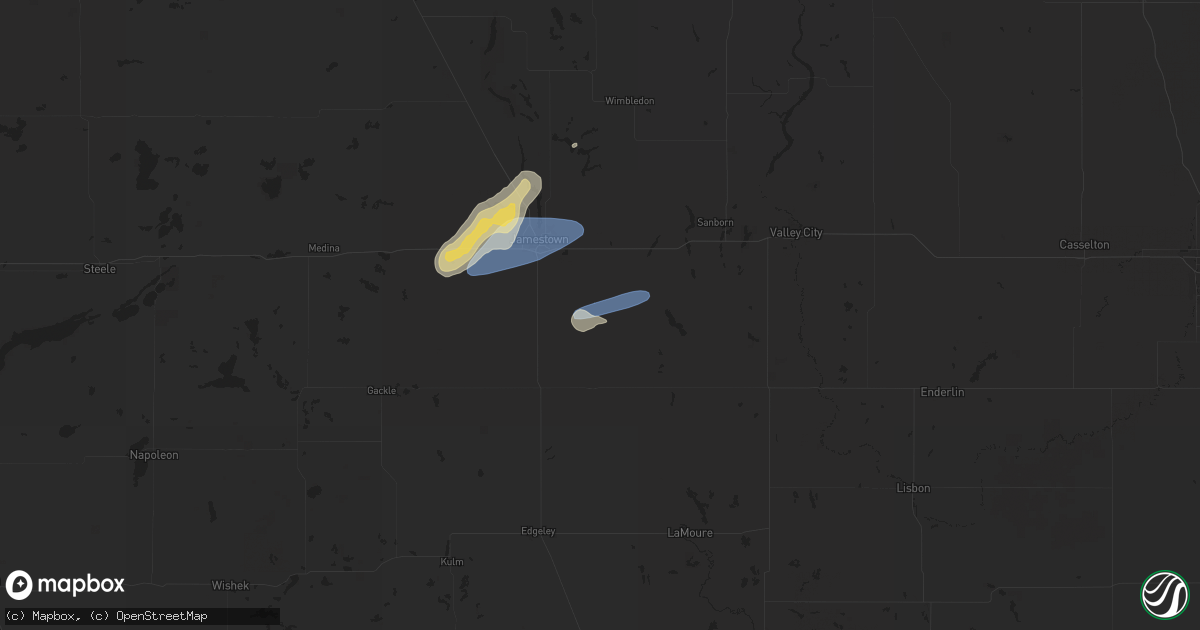 Hail map in Ypsilanti, ND on July 4, 2025
