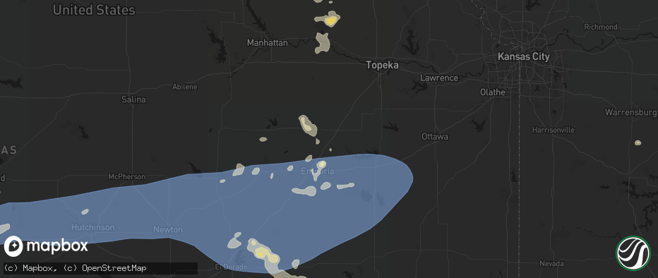 Hail map in Admire, KS on July 4, 2026