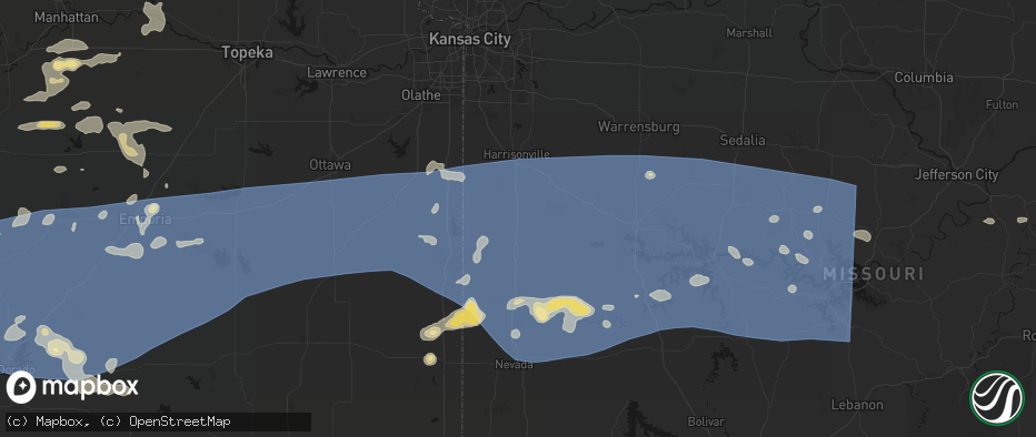 Hail map in Adrian, MO on July 4, 2026