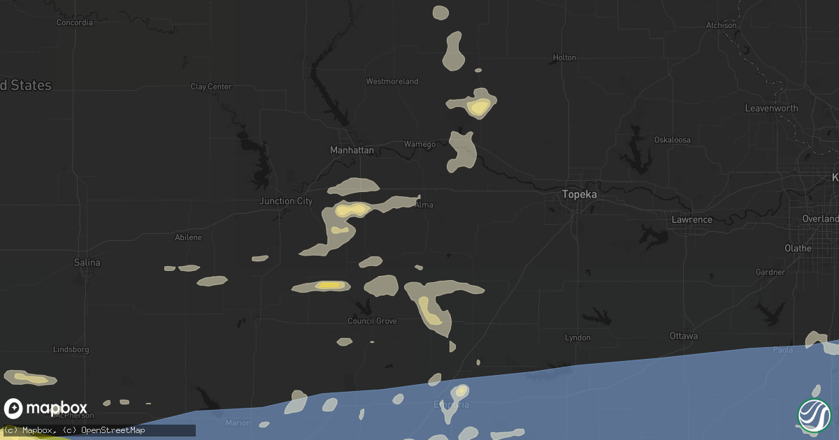 Hail map in Alma, KS on July 4, 2026