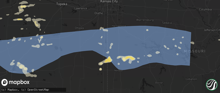 Hail map in Amoret, MO on July 4, 2026