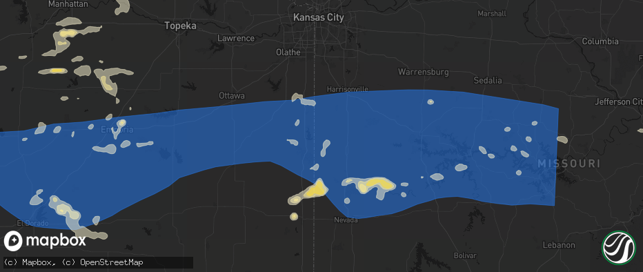 Hail map in Amsterdam, MO on July 4, 2026