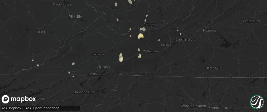 Hail map in Atkins, VA on July 4, 2026
