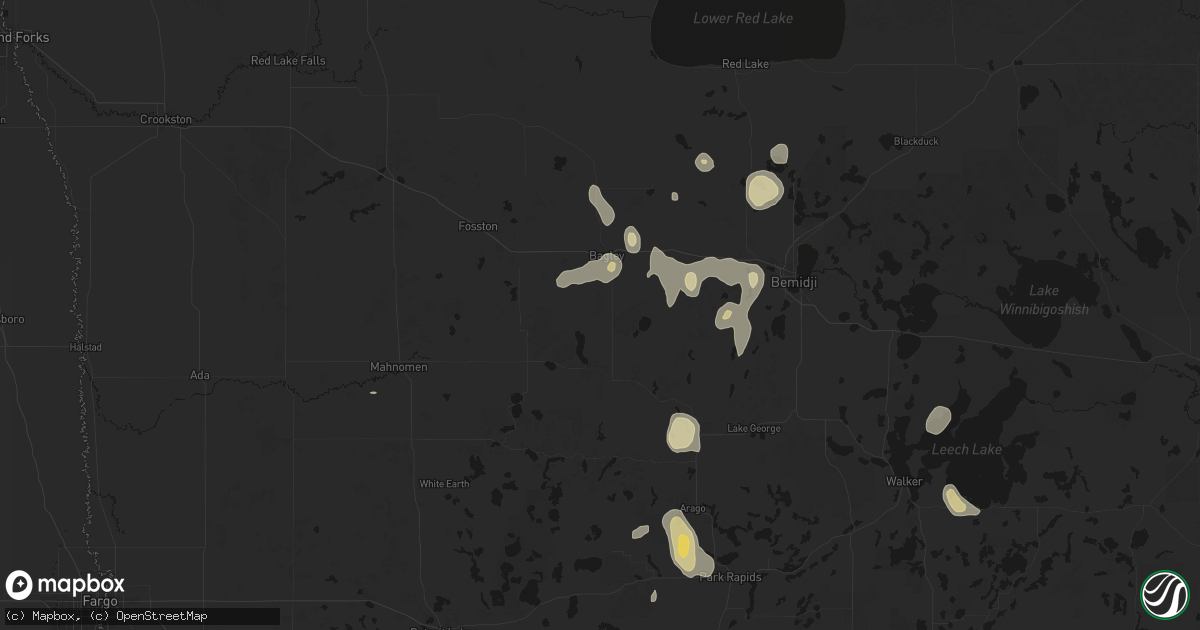 Hail map in Bagley, MN on July 4, 2026