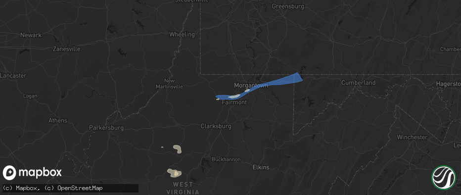 Hail map in Barrackville, WV on July 4, 2026