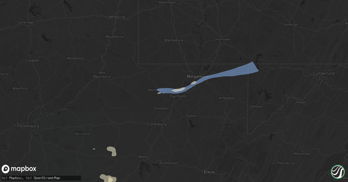 Hail map in Barrackville, WV on July 4, 2026