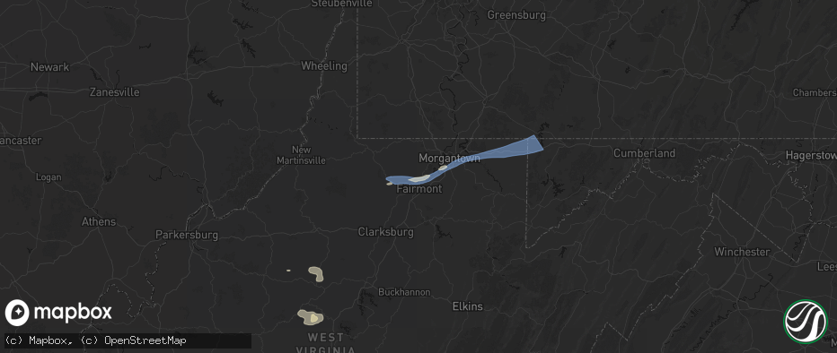 Hail map in Baxter, WV on July 4, 2026