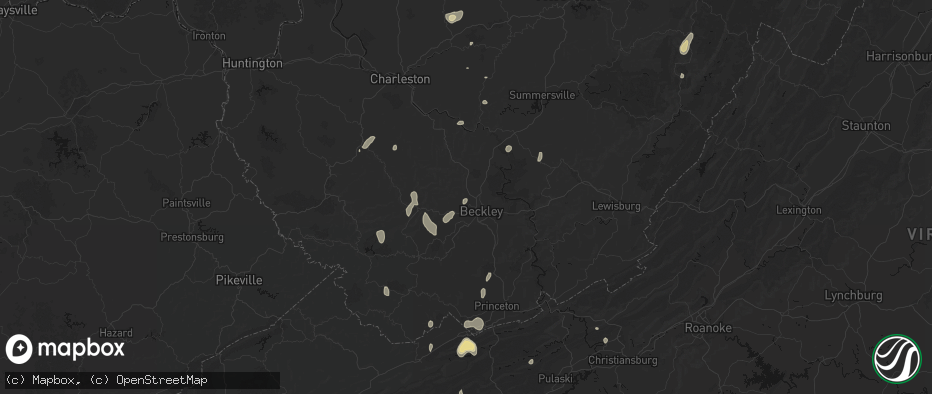 Hail map in Beckley, WV on July 4, 2026