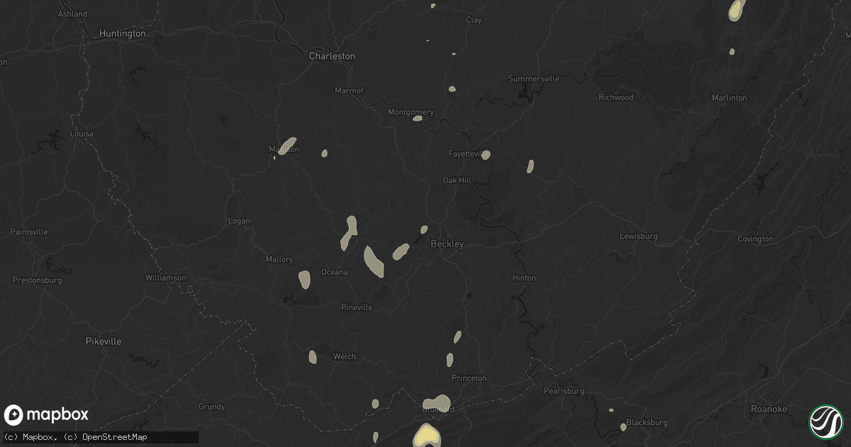 Hail map in Beckley, WV on July 4, 2026