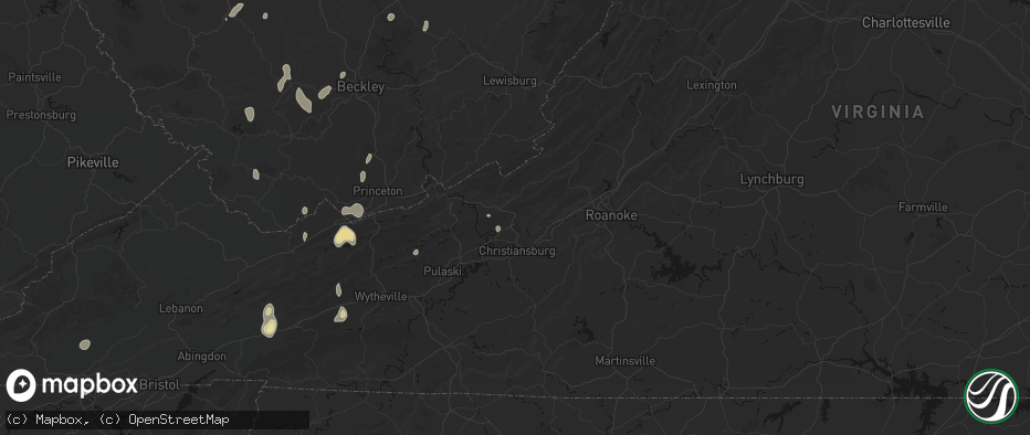 Hail map in Blacksburg, VA on July 4, 2026