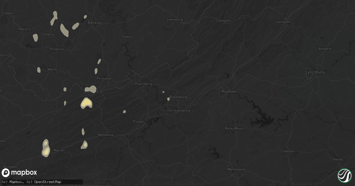 Hail map in Blacksburg, VA on July 4, 2026