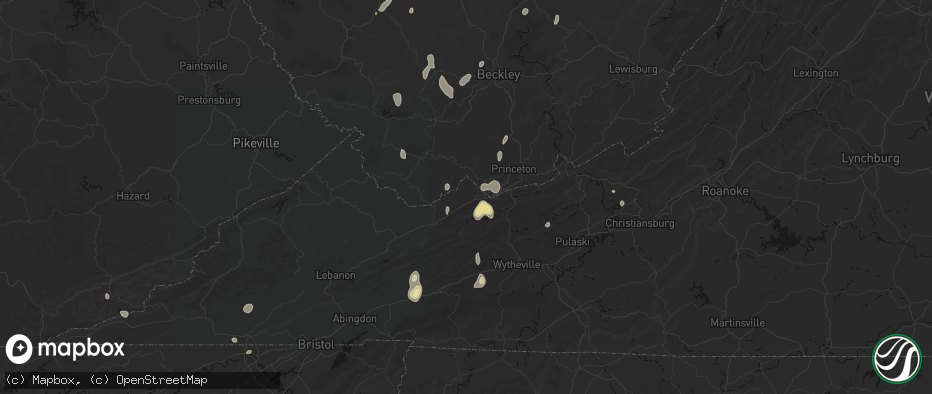 Hail map in Bluefield, VA on July 4, 2026