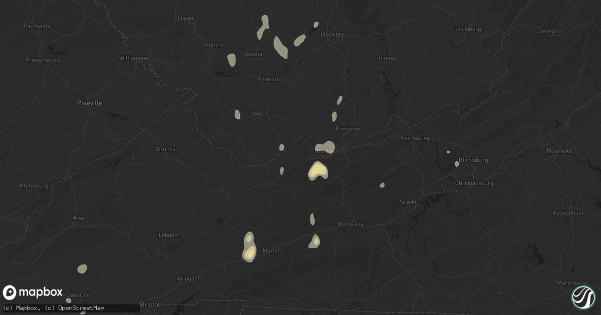 Hail map in Bluefield, VA on July 4, 2026