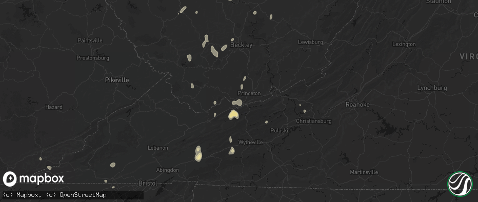 Hail map in Bluefield, WV on July 4, 2026