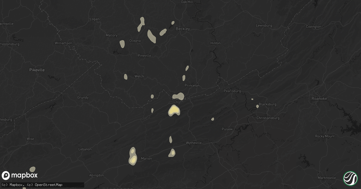 Hail map in Bluefield, WV on July 4, 2026